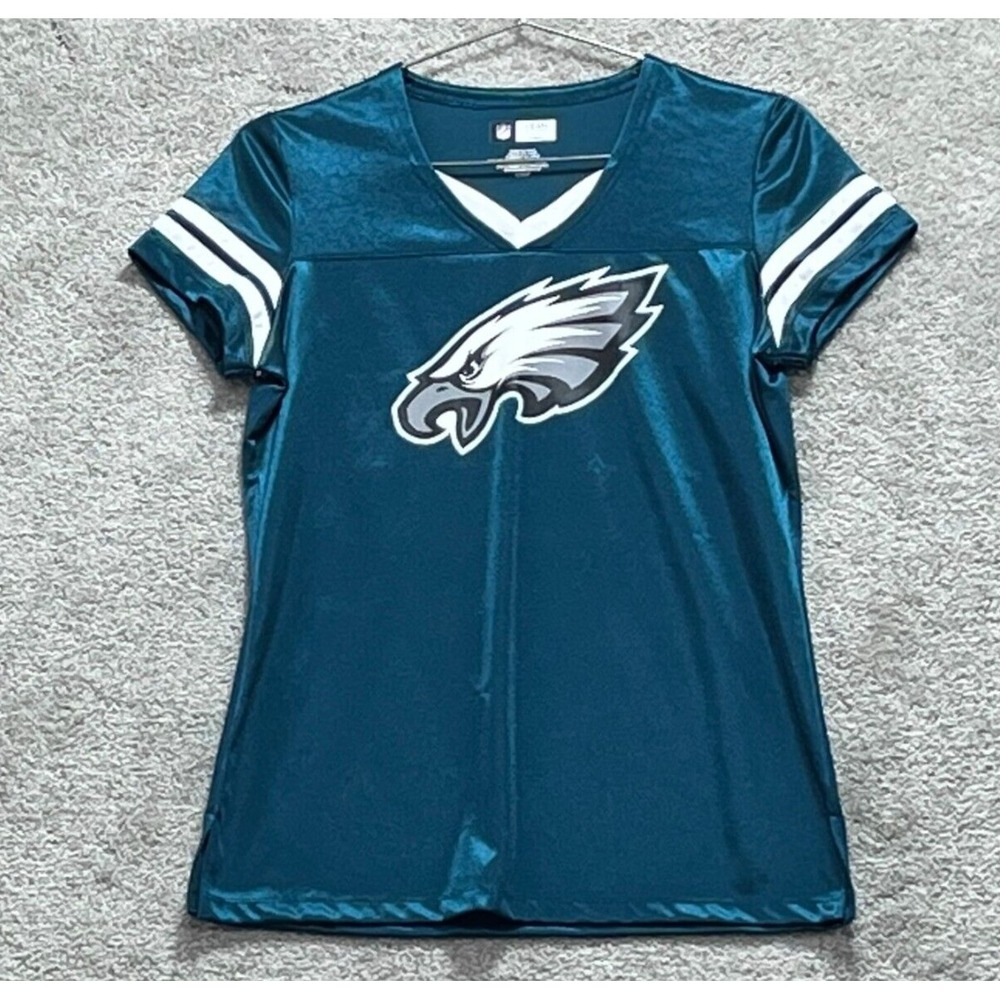 Team Apparel Women Green V-Neck Short Sleeve Eagles Logo T-Shirts Size S